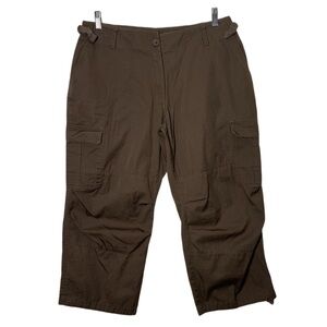 Garnet Hill Cropped Wide Leg Pants Women's Size 14 lightweight relaxed brown